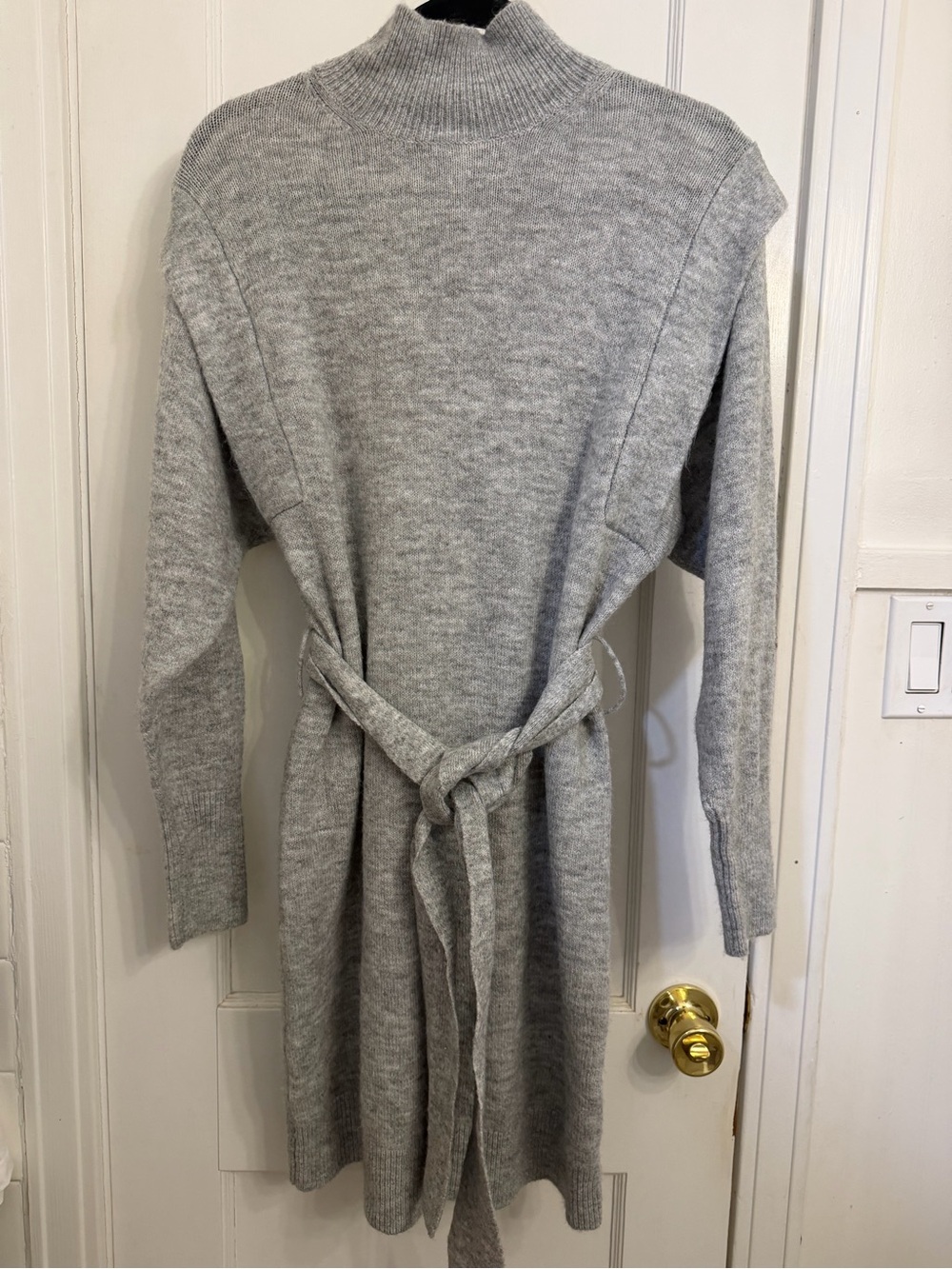 PROLOGUE Gray Mock Neck Sweater Dress with Waist Tie